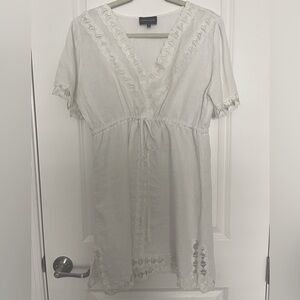 French Curve 100% Linen White Mini Dress Coverup Short sleeve